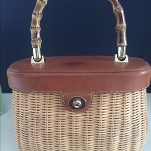 J. McLaughlin Straw and Leather with Bamboo Handle